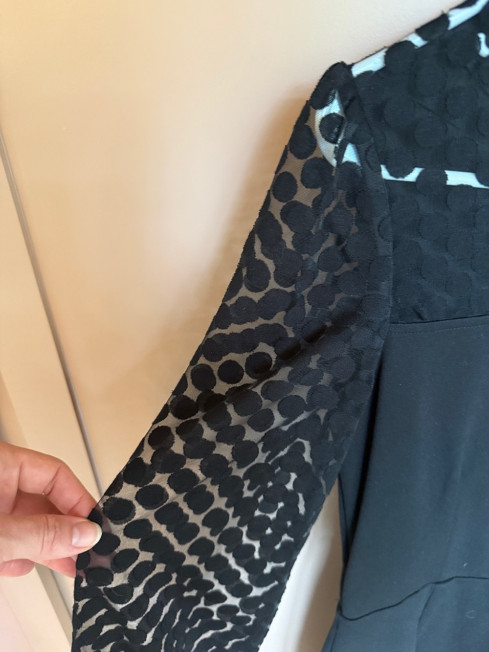 Boden Black Sheath Dress with Polka Mesh Sleeves (8R) - Picture 3 of 8
